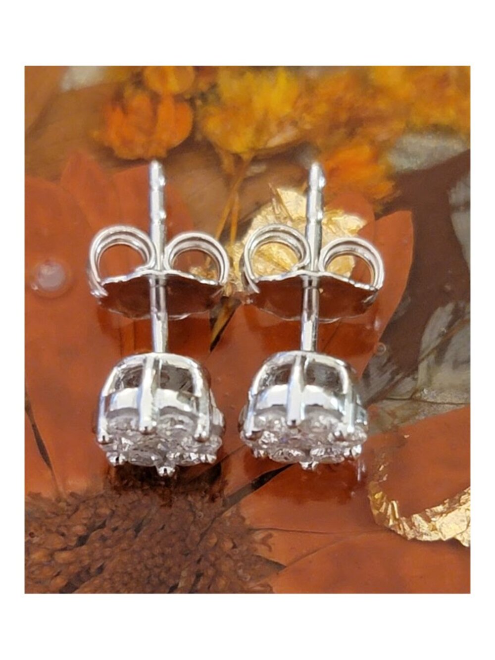 Lab Grown Diamond Cluster Stud Earrings White Gold NWT - Picture 6 of 12